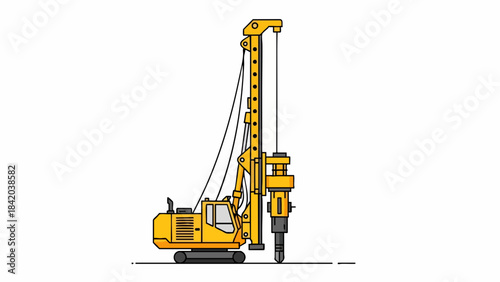 Yellow Crawler Pile Driver Rig - Heavy Duty Foundation Drilling Equipment Vector Art