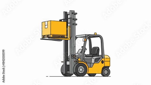 Logistics Power: Yellow Forklift Elevating a Cargo Box