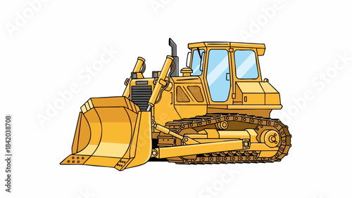 Vibrant Yellow Bulldozer Cartoon - Heavy Equipment Illustration for Construction