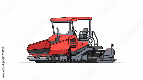 Sleek Red Asphalt Paver Machine Illustration: Modern Heavy Equipment for Road Construction & Infrastructure Development