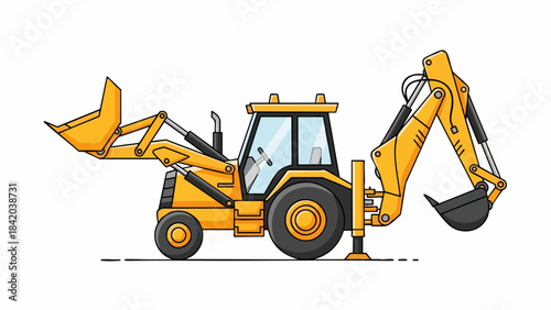 Dynamic Yellow Backhoe Loader - Essential Construction and Earthmoving Vehicle Illustration