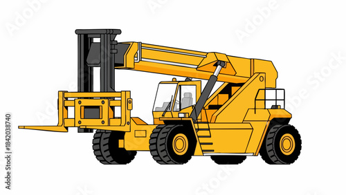 Industrial Yellow Telehandler with Extendable Boom and Lift Forks - Vector Illustration