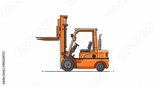 Bright Orange Forklift Illustration – Side View Logistics Equipment