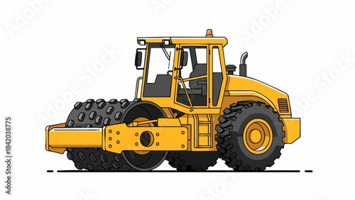 Vibrant Yellow Sheepfoot Roller - Heavy Construction Compactor Illustration