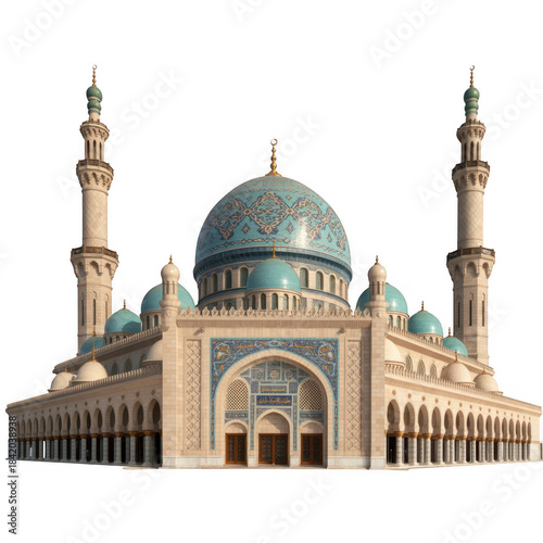 Blue Domed Mosque With Minarets isolated on a transparent background domes architecture