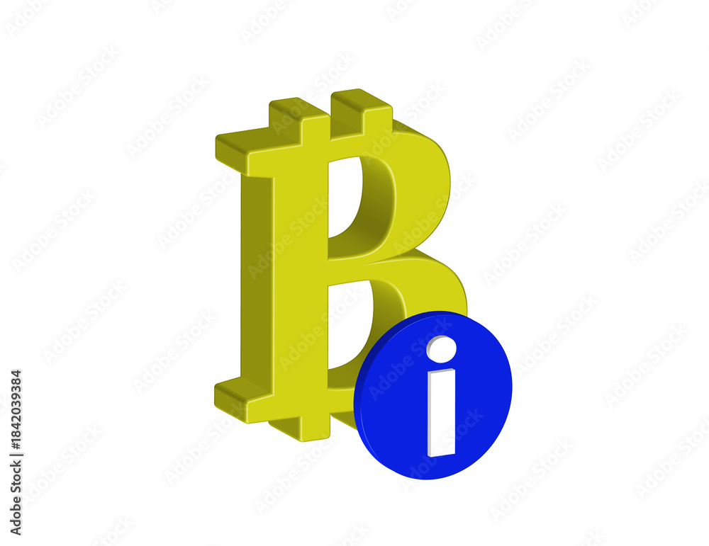 Obraz premium Simple 3D illustration of a bitcoin icon with an information sign