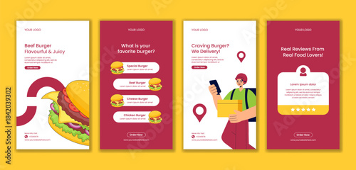 Flat Hand Drawn Burger Time Illustration for Social Media Stories Background Template