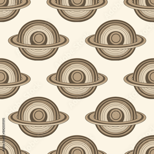 Retro SciFi Planet Pattern with Rings and Concentric Circles. Vector Illustrations. EPS Editable