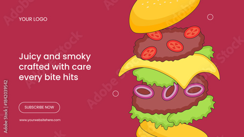 Thumbnail Burger Time Flat Cartoon Hand Drawn Illustration Background