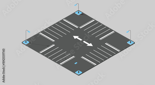  Parking lot design showing road markings, lamp posts and structured parking spaces,