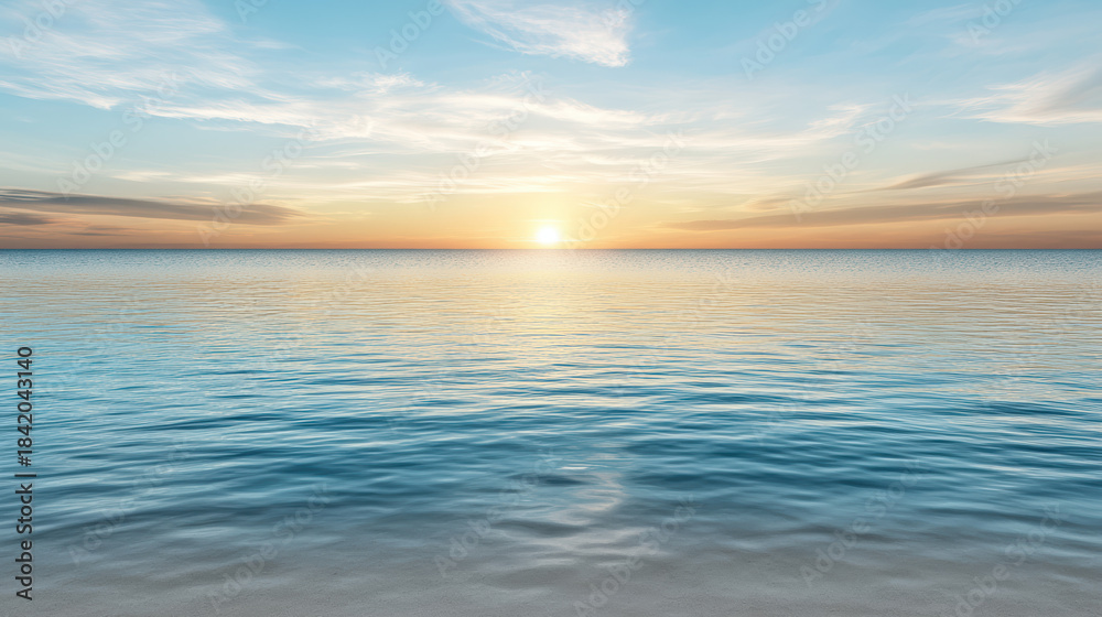 Obraz premium Soft sunrise lake horizon calm water reflection peaceful morning glow