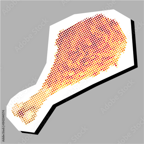 Chicken drumstick Halftone Dotted Collage Element Pointillize in Paper Torn vector for fast food menus. Symbolizes fried meat and abstract meal art.