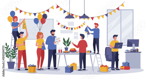 People Decorating an Office for a Workplace Party Celebration