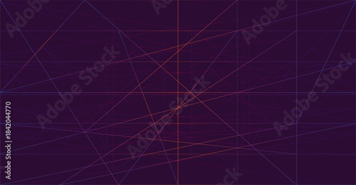 A dark purple background with a complex network of intersecting red, orange, and blue lines creating an abstract geometric pattern.