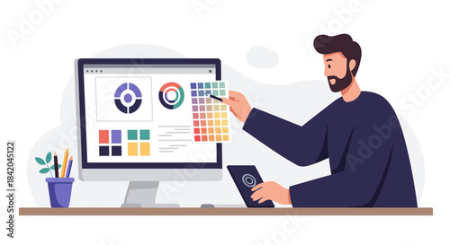 Creative Professional Doing Digital Design Work with Color Palette