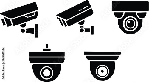set of Security camera vector silhouette Vector.