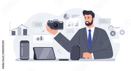 Businessman Marketing Digital Photo and Data Analysis
