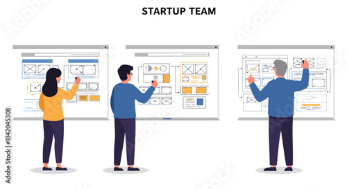Startup Team Collaborating on Ui ux Design Wireframes