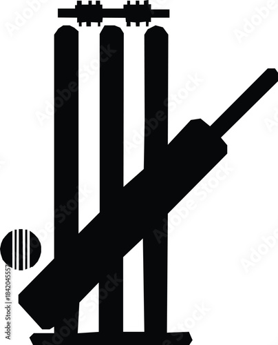 ricket bat ball stumping bails vector icon, A cricket bat, ball, and stumping silhouette vector.