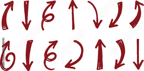Arrow vector set showing hand drawn curved arrow spiral arrow up arrow down arrow left arrow right arrow directions