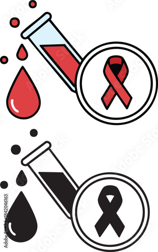 Medical Awareness Ribbon with Blood Test Tube Icons