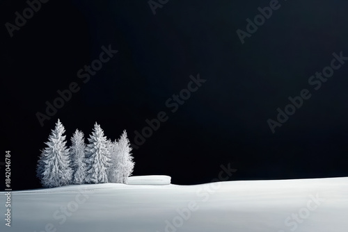 Minimalist Winter Landscape Snow Covered Trees Against Dark Sky
