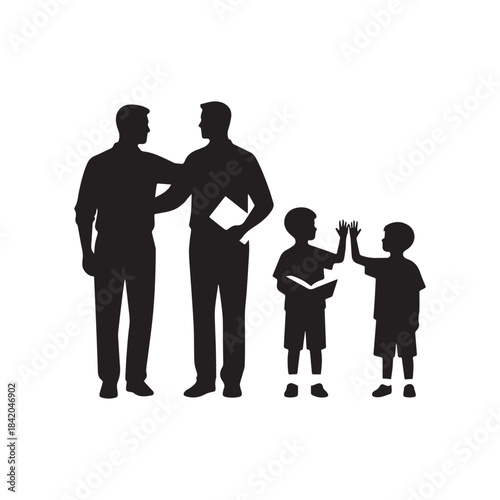 Father and Sons Silhouettes Family Time, Education, and High Five.
