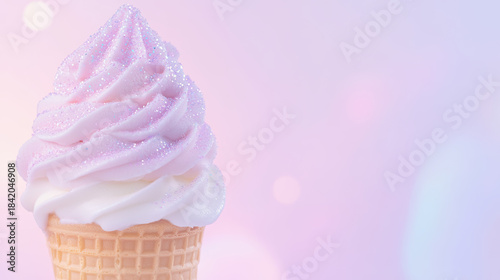 Pastel Swirl Ice Cream Cone on Soft Pink Background