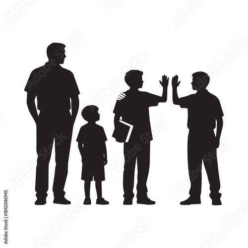  Father and Sons Silhouettes Family Time, Education, and High Five.