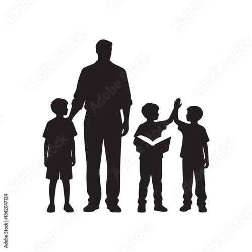  Father and Sons Silhouettes Family Time, Education, and High Five.