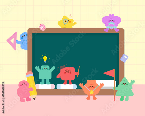 도형 캐릭터들의 수학과목 학습 일러스트