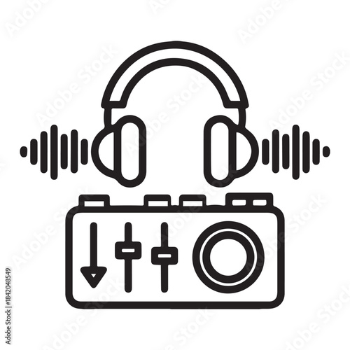 Headphones and sound mixer with audio waveform illustration
