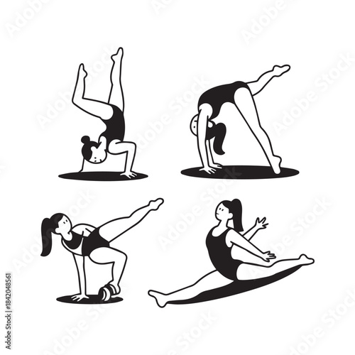 Women Performing Yoga and Gymnastic Poses Flexibility and Exercise Icons.