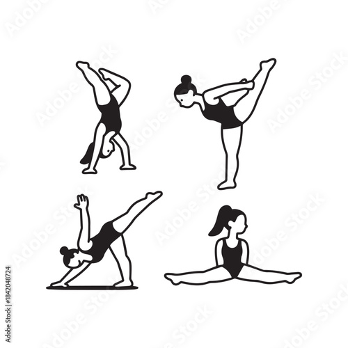 Women Performing Yoga and Gymnastic Poses Flexibility and Exercise Icons.