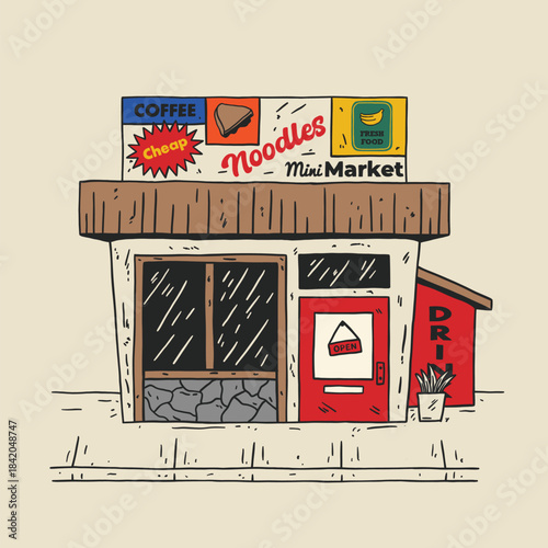 shop store retro vintage cartoon illustration