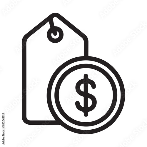 Price tag and dollar coin icon representing cost and value in commerce