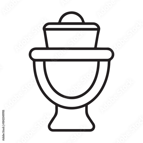 Outline drawing of a toilet with a closed lid seat on transparent background silhouette