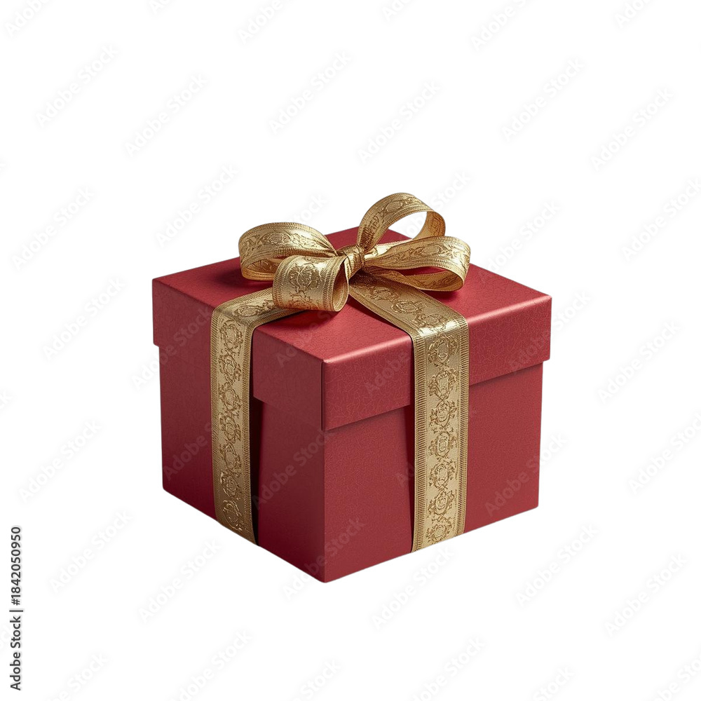 Obraz premium Luxury Red Gift Box with Golden Decorative Ribbon