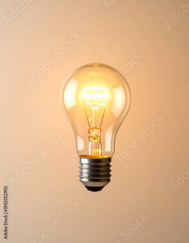 Glowing light bulb against a soft orange background