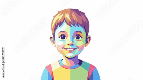 Colorful Portrait of a Happy Young Boy Smiling Brightly.