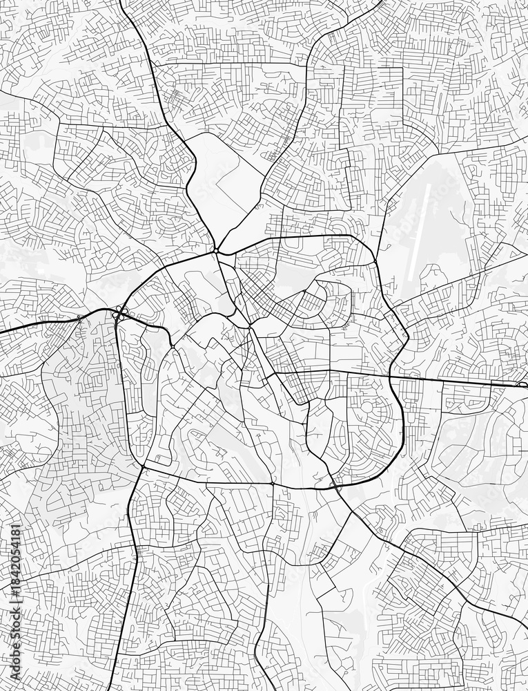 Obraz premium Kumasi City Map. Minimalist black and white line art poster for printing, wallpaper, wall art, and map resources for home and office decor