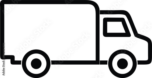 A simple black and white line art icon of a delivery truck or van on a white background