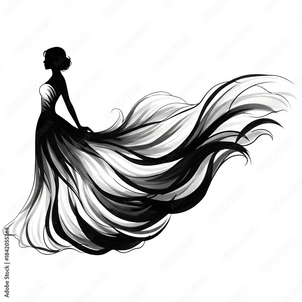 Fototapeta premium Abstract wave design fluid motion silhouette isolated on transparent background