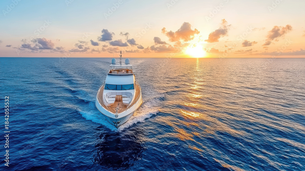 Fototapeta premium Luxury yacht sunset ocean cruising serene expedition leisure