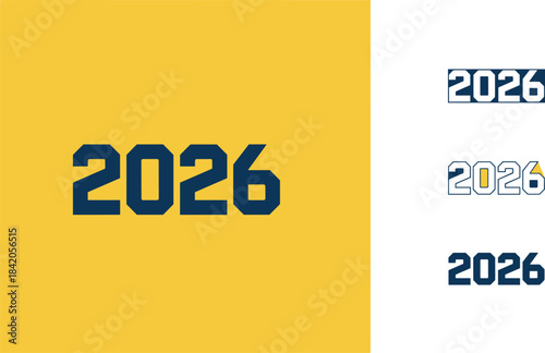 A collection of 2026 logo designs showcasing diverse typography, including a modern striped black-and-white style and a bold collegiate number font for sports or corporate branding.