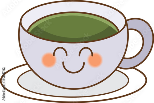 a cup of green tea with a smiley face