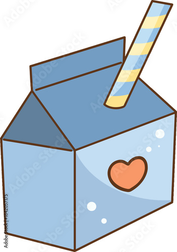 Cartoon heart-shaped milk carton with straw.