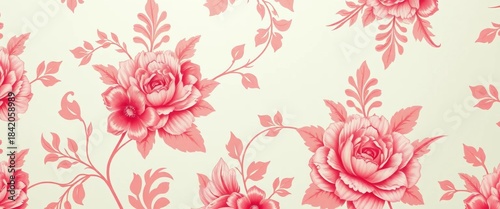 Elegant floral damask wallpaper in soft blush pink and cream,  wallcovering,  elegant