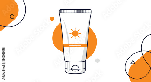 Tube of sunscreen or sunblock cream for skin protection against UV rays, illustrated in a simple line art style with orange accents.