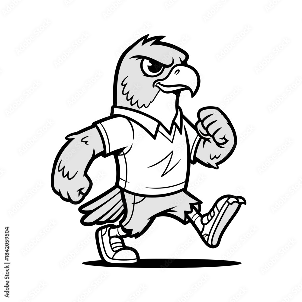 Obraz premium Angry Cartoon Eagle Mascot Running with Determined Gaze. Vector illustration.